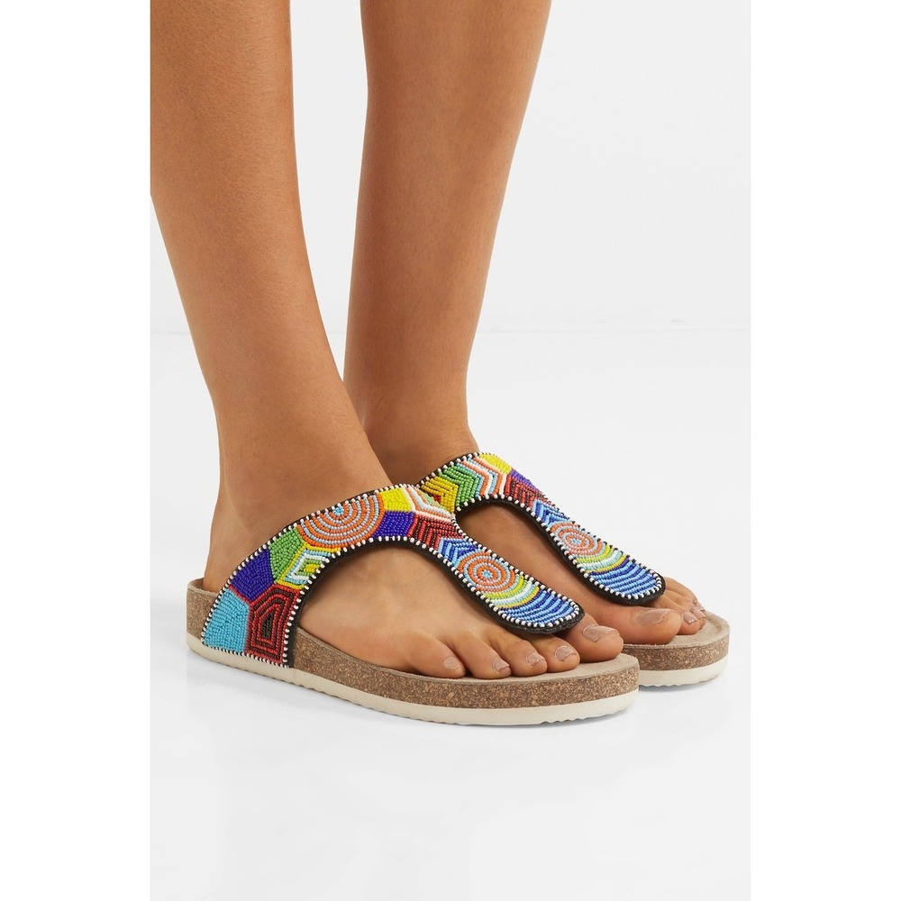 Sam Edelman Olive Beaded Aztec Leather Suede T Strap Comfy Chic Sandals Slides/7